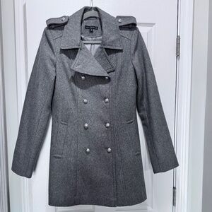 Via Spiga Gray Double Breasted Wool Blend Military Coat